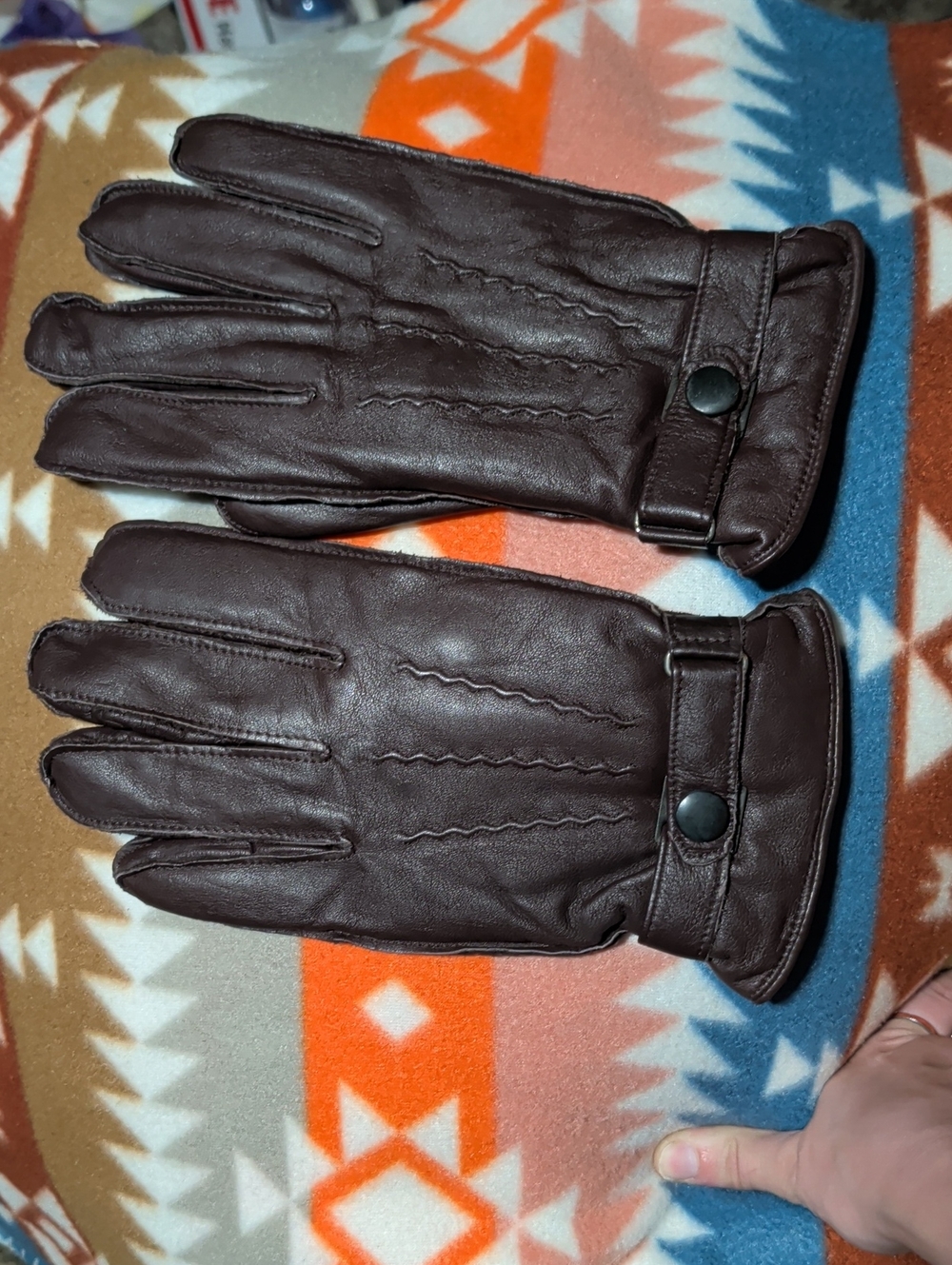 Eddie Bauer Thinsulate Dark Brown Calfskin Leather Button Cuff Gloves